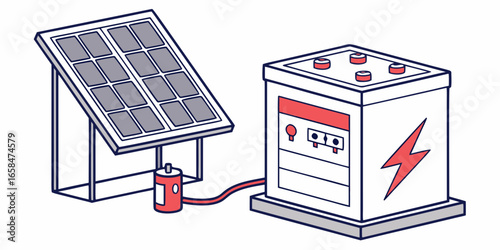 Vector art of solar panel and battery system illustration