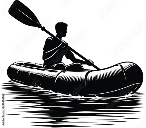 Rowing a inflatable paddle boat vector illustration isolated on a white background