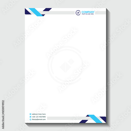 Professionally designed letterhead template with modern blue accents for your brand's correspondence needs