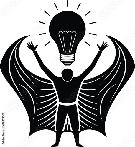 Silhouette of a person holding up a light, Got idea 