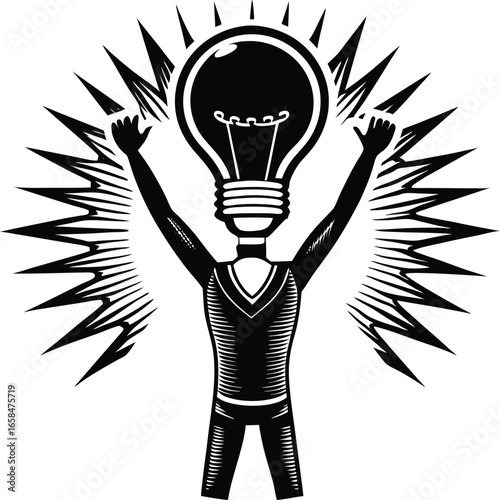 Silhouette of a person holding up a light, Got idea 