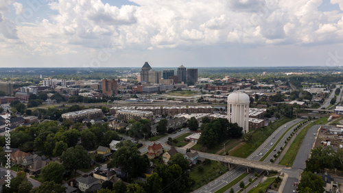 Aerial View of Greensboro NC skyline looking North West