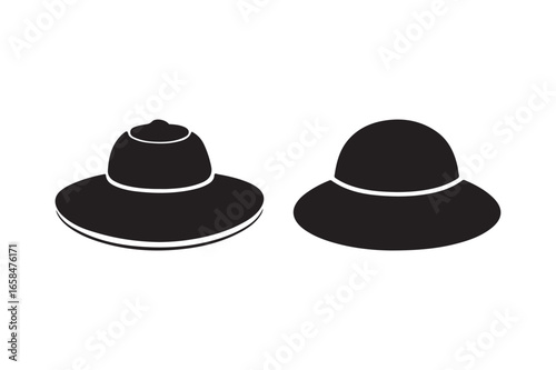 Two black silhouette sun hats with wide brims