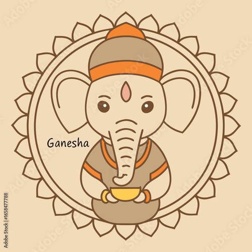 Cute Ganesha holding sweet bowl elephant deity