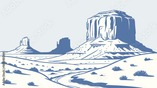 Vector art of a scenic view of monument valley with its majestic buttes and mesas, a classic american southwest landscape