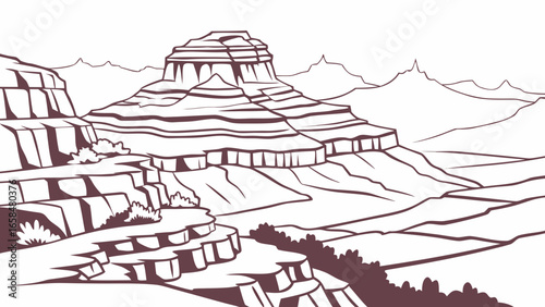 Vector art of grand canyon landscape illustration, showcasing the natural beauty and geological formations of the park