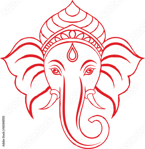 Red Ganesha Elephant Head Outline deity Hindu