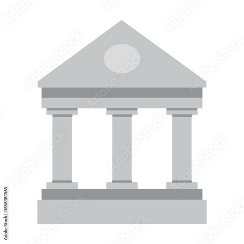 Classical bank building icon, symbol of financial institution. Vector illustration isolated on white background, flat design