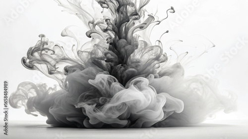 Black Ink Cloud Expanding in Water on White Background