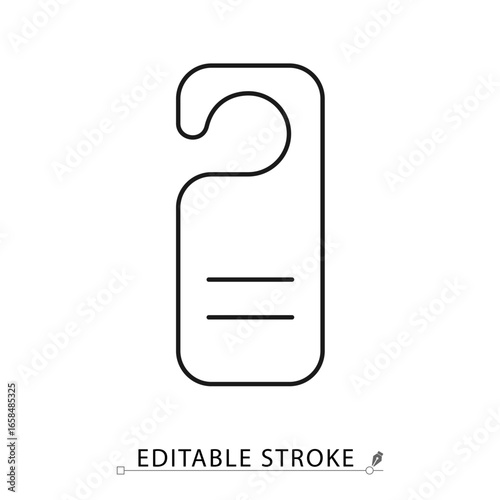 Minimalist door hanger icon with editable stroke. Vector outline symbol of hotel service, privacy sign, do not disturb label, room service tag, hospitality industry, travel accommodation