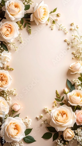 Soft pastel roses and greenery frame