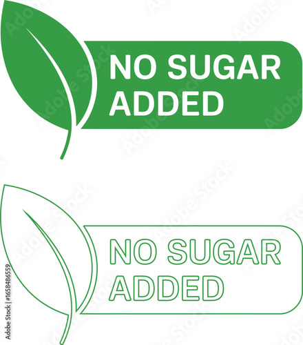 Green leaf with no sugar added text label for healthy food products