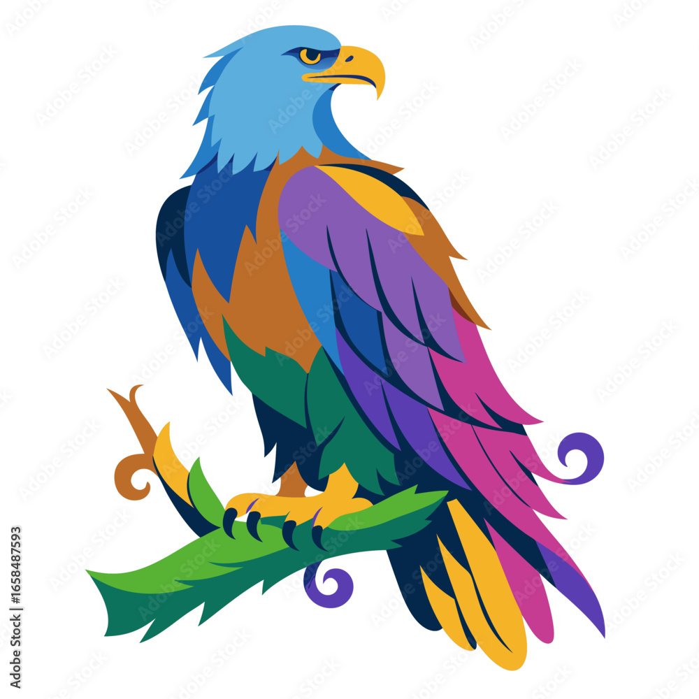 Obraz premium Exotic Eagle full body perched on tropical branch side view