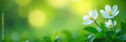 Delicate white blossoms, lush greenery, soft light , ceremony, summer