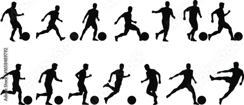 Wallpaper Mural Silhouette vector set of soccer players running, dribbling, kicking ball, playing football, training, sports action, athlete in motion poses Torontodigital.ca