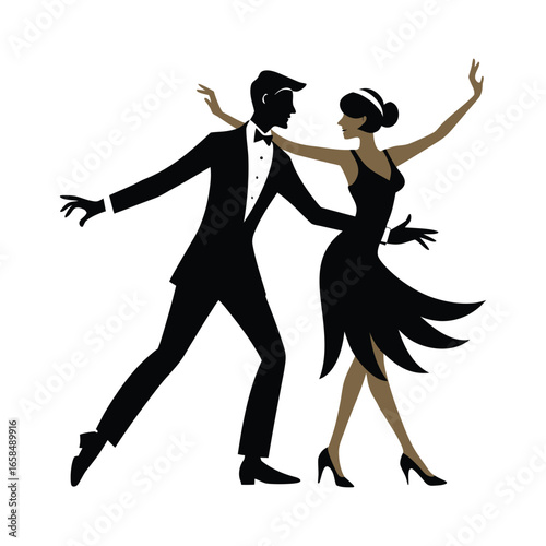Vintage Couple Dancing Jazz Silhouette 1920s Party Design