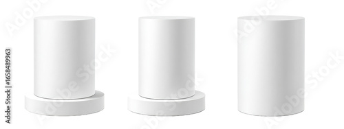 Three identical cylindrical white objects with a circular base
