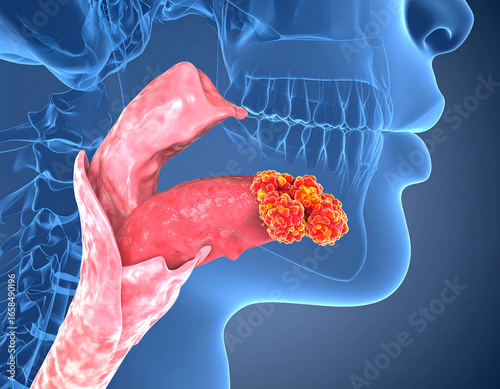 Tonsil Cancer Illustration: Anatomical View of Malignant Growth in the Human Throat