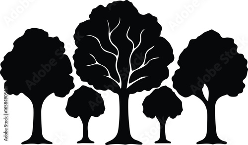 Vector Trees silhouette with foliage garden landscape silhouette Illustrator