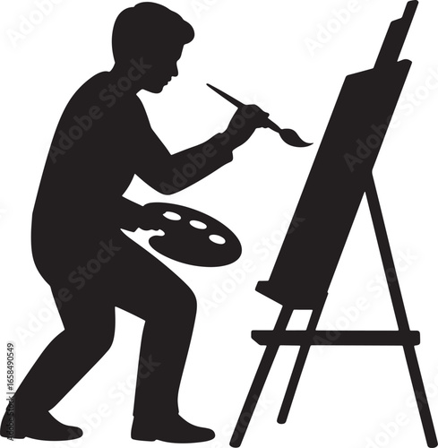 Artist Painting on Easel Silhouette Creative Painter Fine Art Professional Design Element