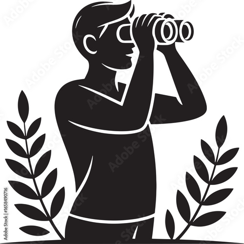 Binoculars Observation Illustration for Exploration and Discovery Design Element