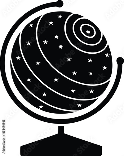 Celestial Globe with Starry Constellations Depicting Astronomy and Navigation in Black and White