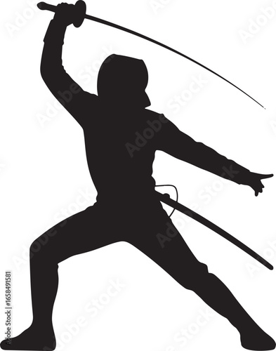 Fencer Silhouette Vector Illustration for Sword Fighting Sport and Competitive Duel