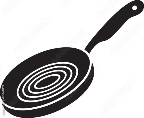 Frying Pan Silhouette Icon for Cooking Utensils and Kitchenware Design with Black and White Style