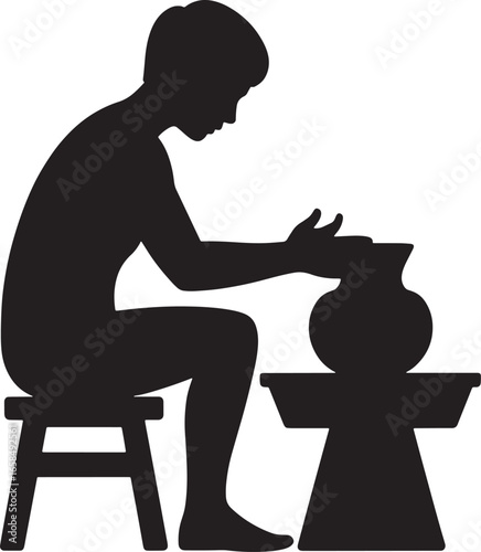 Potter Shaping Clay on Wheel Silhouette Ceramic Artist Craftsperson Design Element