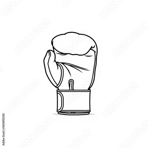 Minimalist black and white line art illustration of a boxing glove for combat sports, training, and fitness concepts on a white background