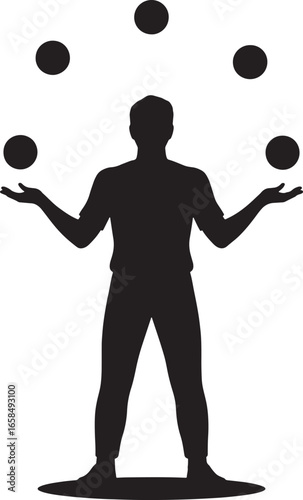 Silhouette of a Juggler Performing with Balls, Isolated Vector Art for Entertainment