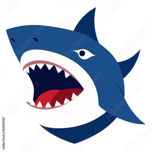 Fierce blue shark with open mouth and sharp teeth