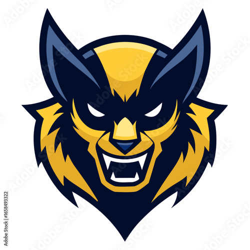 Fierce wolverine mascot head logo with yellow and blue accents