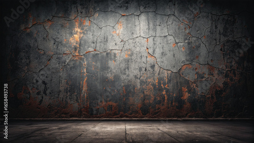 Cracked Textured Concrete Wall and Floor Background