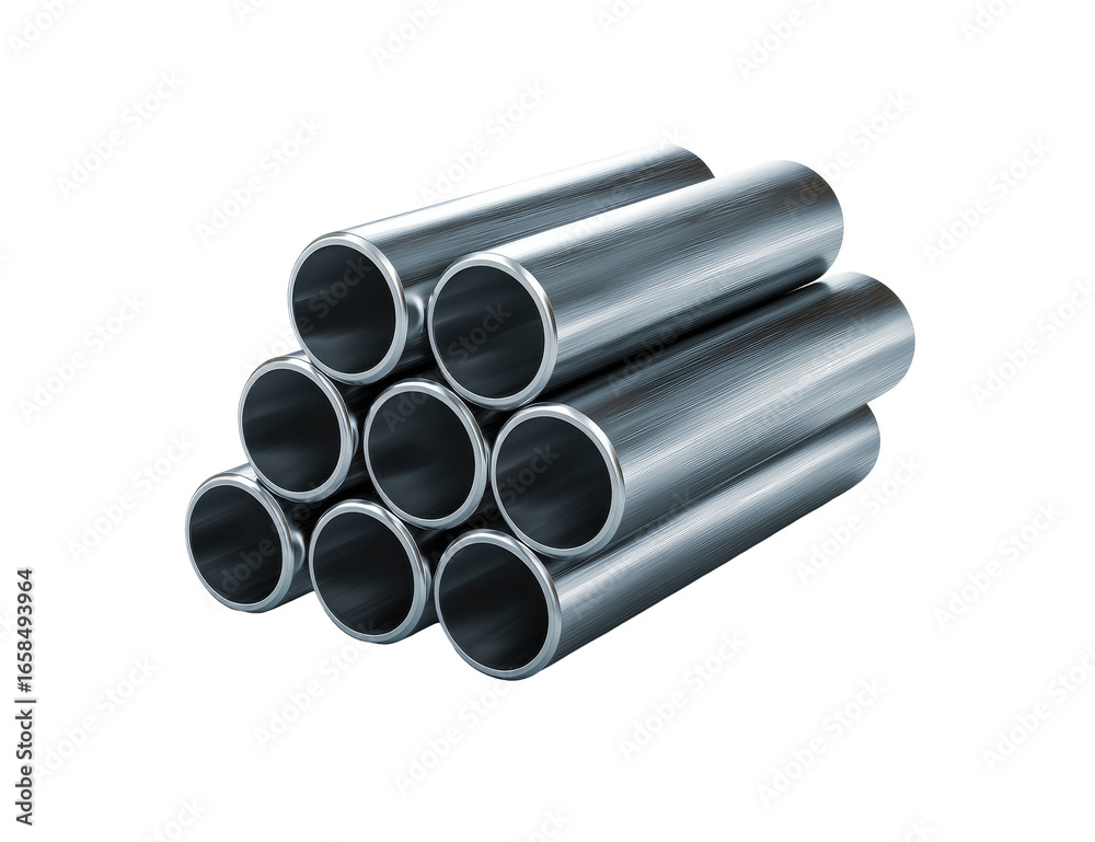 Fototapeta premium Stack of shiny, metallic, round pipes