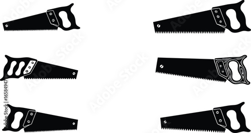 Vector silhouette saw collection, different hand saw styles, carpentry tools, woodworking saws, tool icons, cutting instruments, hand tools graphics