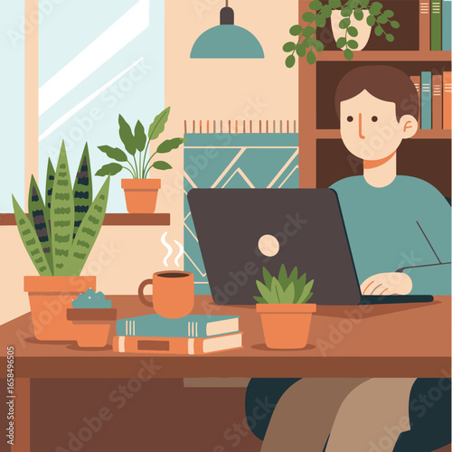 Remote Work Home Office Vector Illustration