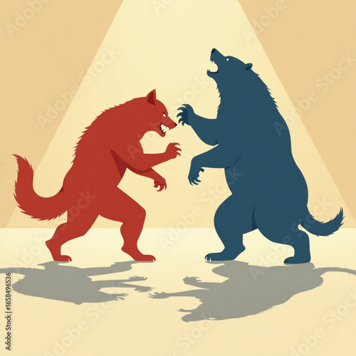 Market battle Illustration of Wolf and Bear face-off