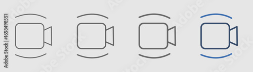 
outline of the meet icon with a camera image and two curved lines up and down