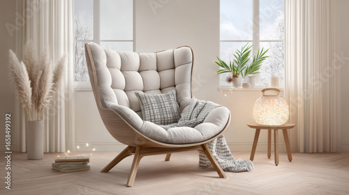 Cozy room with soft cushioned chair and warm light creating calm atmosphere perfect for relaxing during halloween season indoors