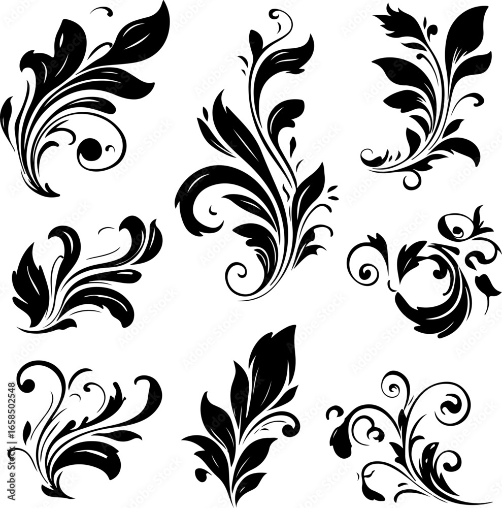 Obraz premium Elegant Floral Swirl Vectors Collection