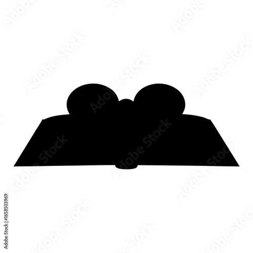 Silhouette of an open book with two circular objects on top