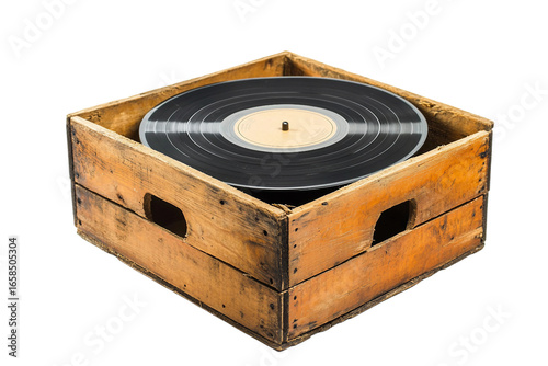Sturdy wooden record crate isolated on transparent background