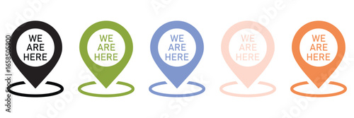 We Here Location Pin Vector Icon Set – Map Marker and GPS Navigation Symbols