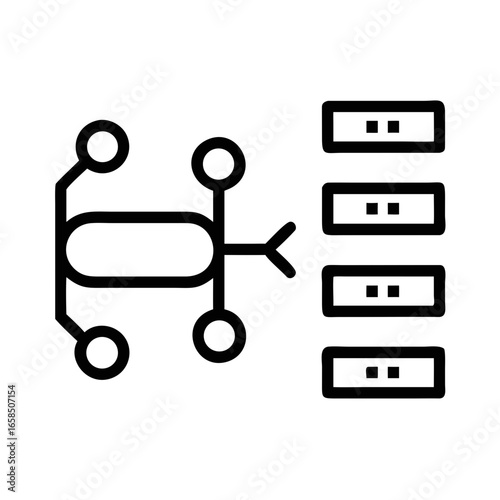 Icon depicting a flowchart with a central process connected to multiple inputs and outputs diagram data