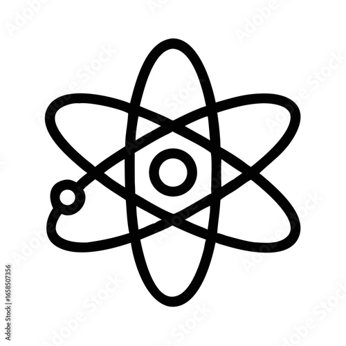 Simple atom symbol with orbiting electrons on a black background atomic science