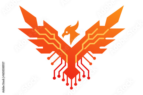 Digital phoenix logo with circuit board design