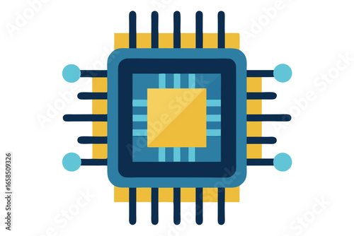 Modern computer microprocessor icon with blue and yellow colors
