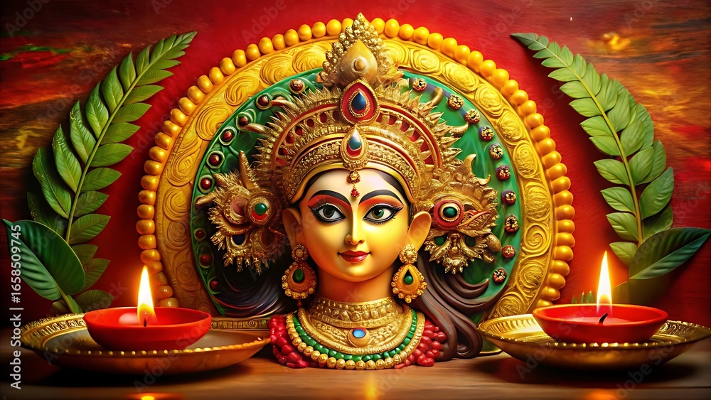 Fototapeta premium Goddess Lakshmi illuminated by candles a vibrant representation of Hindu tradition and spirituality