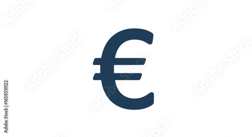Illustration of a dark blue euro currency symbol centered on a white background in a simple graphic style on transparent background